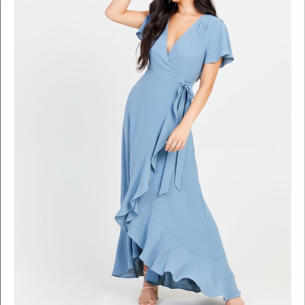 Alter’d State light blue dress, leg slit w/ cute tie - Springvale Maxi Dress